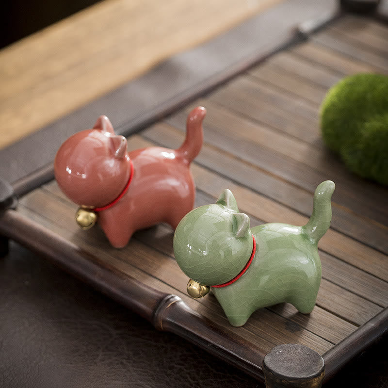 Figurine de bureau en céramique en forme de Buddha Stones porte-bonheur en forme de chat - image 1