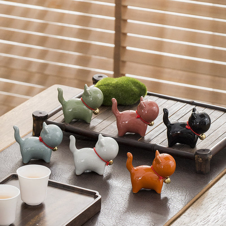 Figurine de bureau en céramique en forme de Buddha Stones porte-bonheur en forme de chat - image 1