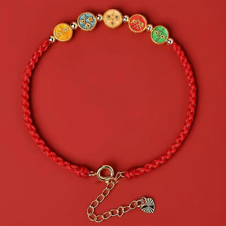 Bracelet de connexion à cinq voies avec le dieu de la richesse en argent sterling 925 et cordon rouge Buddha Stones - image 1