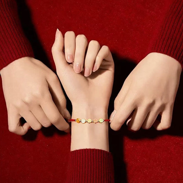 Bracelet de connexion à cinq voies avec le dieu de la richesse en argent sterling 925 et cordon rouge Buddha Stones - image 4