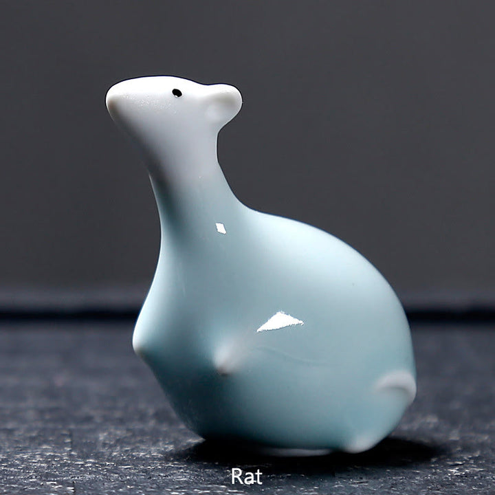 Buddha Stones Zodiaque chinois Thé en céramique pour animaux de compagnie Décoration de la maison - Rat blanc 6,5*6,7 cm - image 19