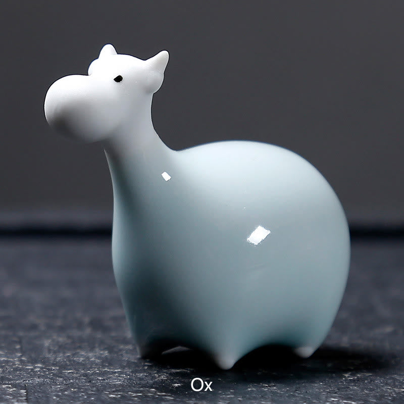 Buddha Stones Zodiaque chinois Thé en céramique pour animaux de compagnie Décoration de la maison - Bœuf blanc 6,5*6 cm - image 20