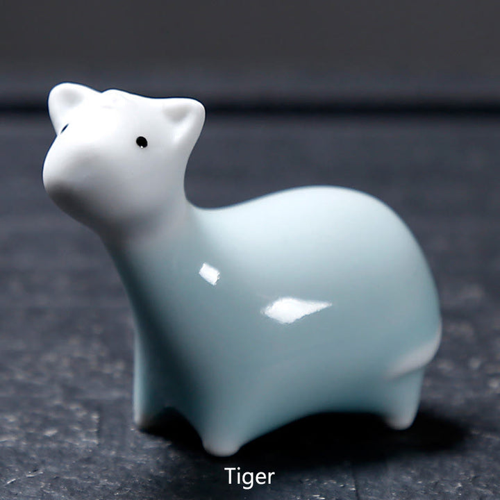 Buddha Stones Zodiaque chinois Thé en céramique pour animaux de compagnie Décoration de la maison - Tigre blanc 6,6*5,7 cm - image 22