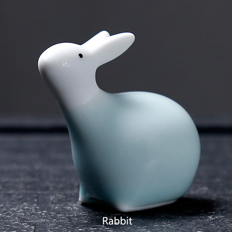 Buddha Stones Zodiaque chinois Thé en céramique pour animaux de compagnie Décoration de la maison - Lapin blanc 6,5 x 6,2 cm - image 23