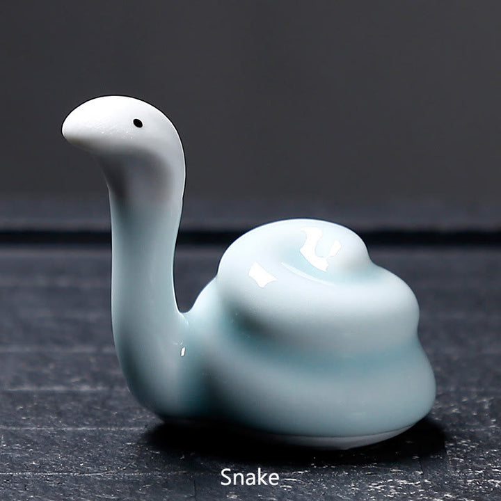 Buddha Stones Zodiaque chinois Thé en céramique pour animaux de compagnie Décoration de la maison - Serpent blanc 6,7 x 6,6 cm - image 17