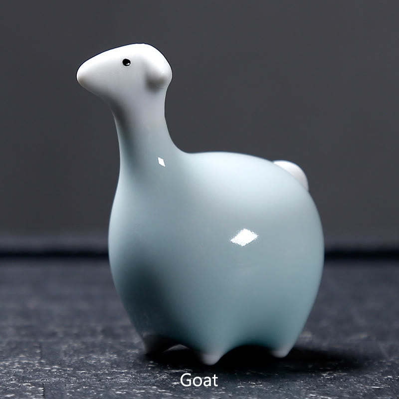 Buddha Stones Zodiaque chinois Thé en céramique pour animaux de compagnie Décoration de la maison - Chèvre blanche 6,7 x 6,8 cm - image 26