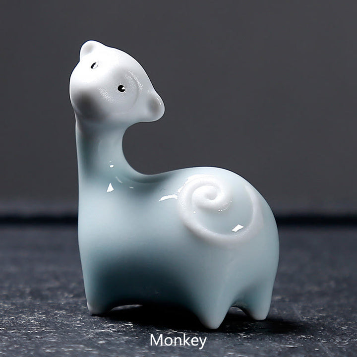 Buddha Stones Zodiaque chinois Thé en céramique pour animaux de compagnie Décoration de la maison - Singe blanc 6,6*6,8 cm - image 27