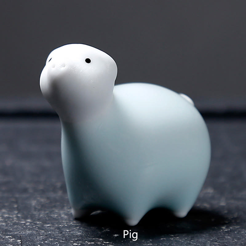 Buddha Stones Zodiaque chinois Thé en céramique pour animaux de compagnie Décoration de la maison - Cochon blanc 6,1*5,6 cm - image 31