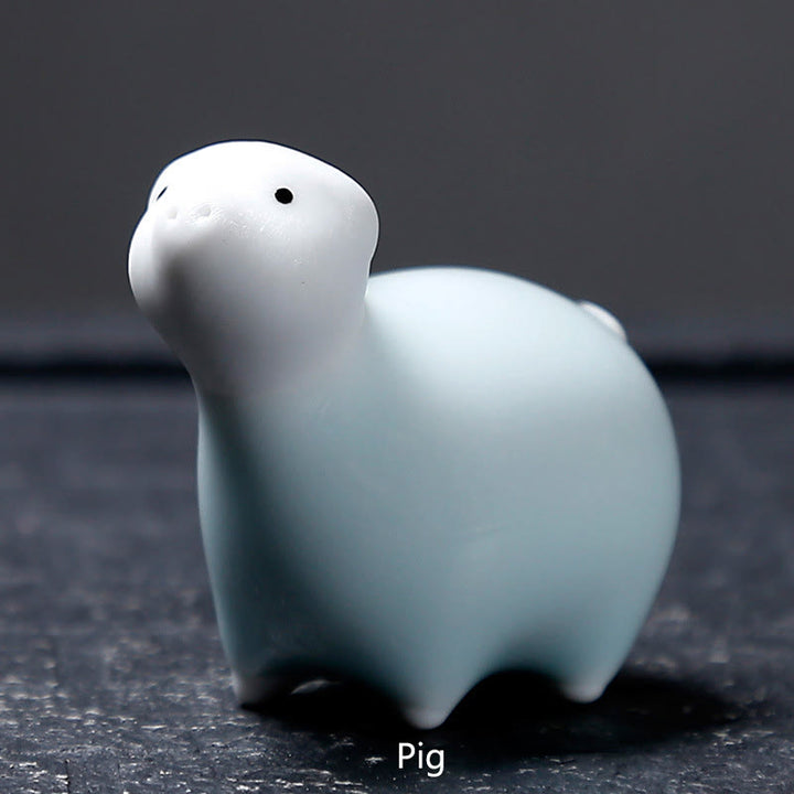 Buddha Stones Zodiaque chinois Thé en céramique pour animaux de compagnie Décoration de la maison - Cochon blanc 6,1*5,6 cm - image 31
