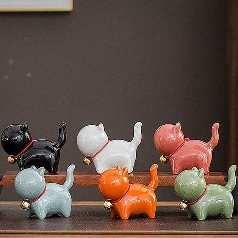 Figurine de bureau en céramique en forme de Buddha Stones porte-bonheur en forme de chat - image 21