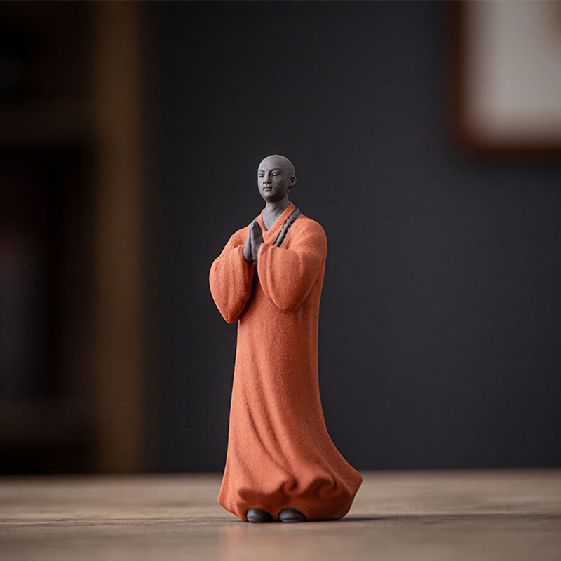 Buddha Stones Méditant Moine Priant Figure Céramique Compassion Sérénité Décoration de la Maison - Orange Monk 5*5*13cm - image 4