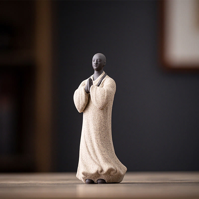 Buddha Stones Méditant Moine Priant Figure Céramique Compassion Sérénité Décoration de la Maison - Moine blanc 5*5*13cm - image 11