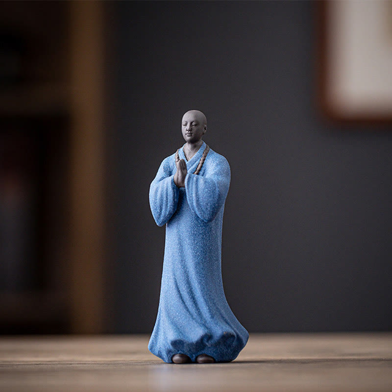 Buddha Stones Méditant Moine Priant Figure Céramique Compassion Sérénité Décoration de la Maison - Moine bleu 5*5*13cm - image 21