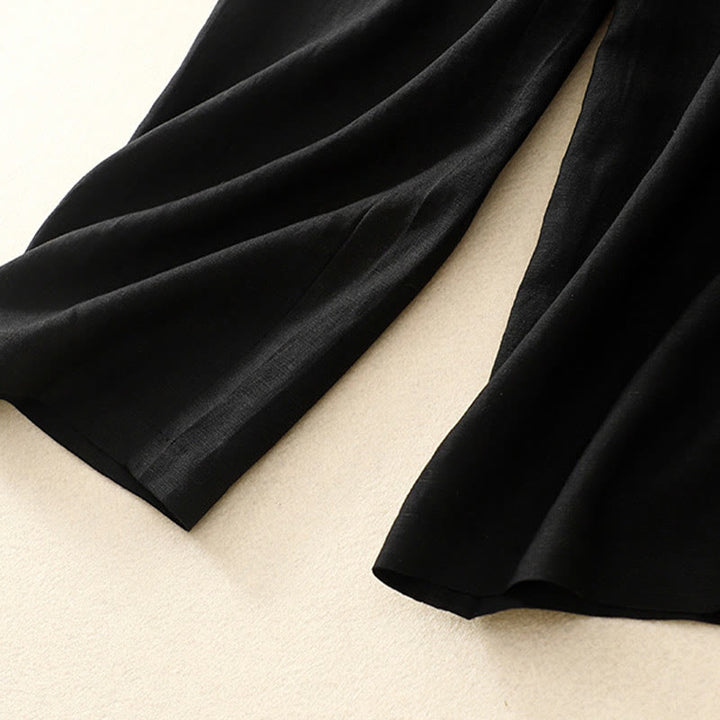 Pantalon pour femme en coton et lin élastique avec poches et boutons sur le devant et au dos, couleur unie , Buddha Stones