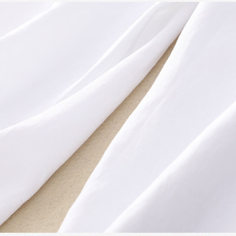 Pantalon pour femme en coton et lin élastique avec poches et boutons sur le devant et au dos, couleur unie , Buddha Stones