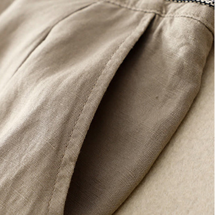 Pantalon pour femme en coton et lin élastique avec poches et boutons sur le devant et au dos, couleur unie , Buddha Stones