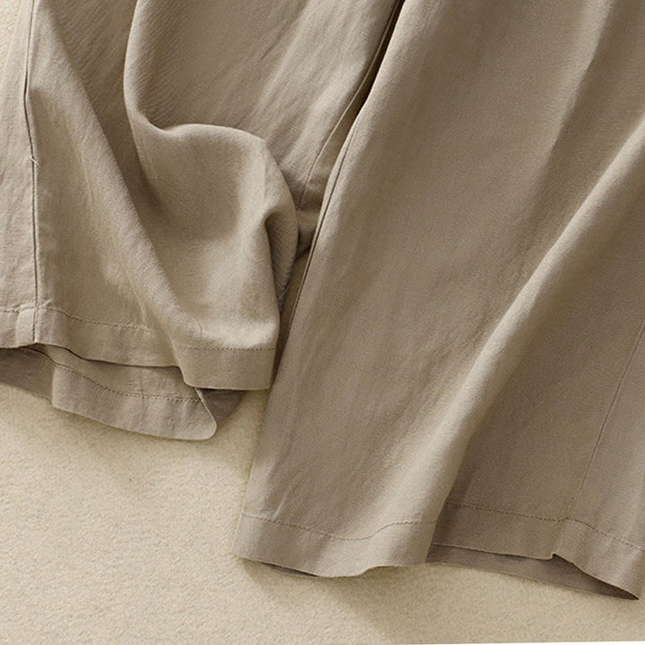 Pantalon pour femme en coton et lin élastique avec poches et boutons sur le devant et au dos, couleur unie , Buddha Stones