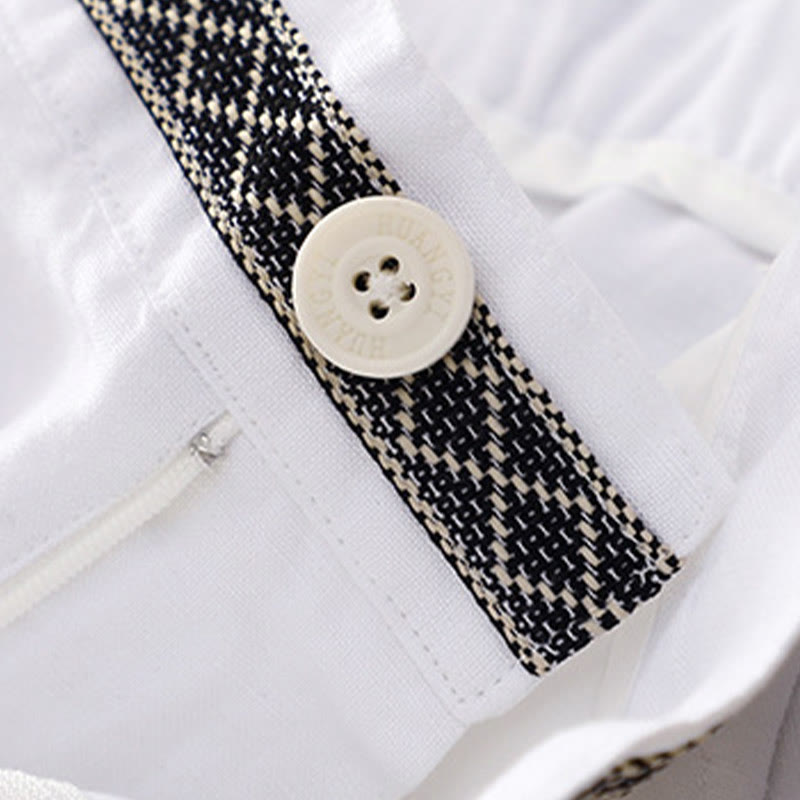 Pantalon pour femme en coton et lin élastique avec poches et boutons sur le devant et au dos, couleur unie , Buddha Stones