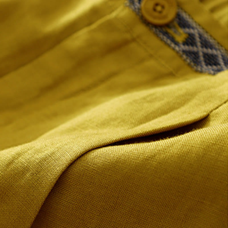 Pantalon pour femme en coton et lin élastique avec poches et boutons sur le devant et au dos, couleur unie , Buddha Stones - image 13