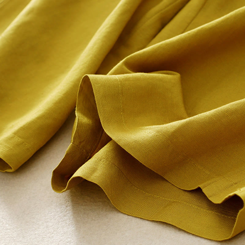 Pantalon pour femme en coton et lin élastique avec poches et boutons sur le devant et au dos, couleur unie , Buddha Stones - image 15