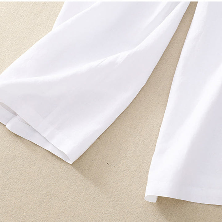 Pantalon pour femme en coton et lin élastique avec poches et boutons sur le devant et au dos, couleur unie , Buddha Stones