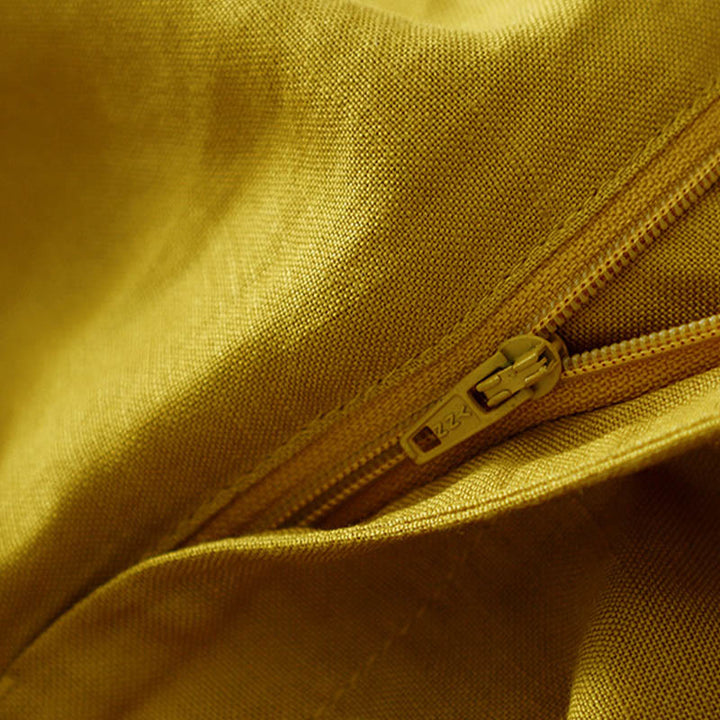 Pantalon pour femme en coton et lin élastique avec poches et boutons sur le devant et au dos, couleur unie , Buddha Stones