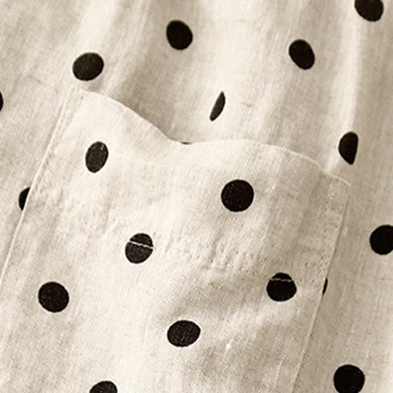 Pantalon décontracté en coton et lin à pois noirs avec cordon de serrage et poches pour femme Buddha Stones - image 10