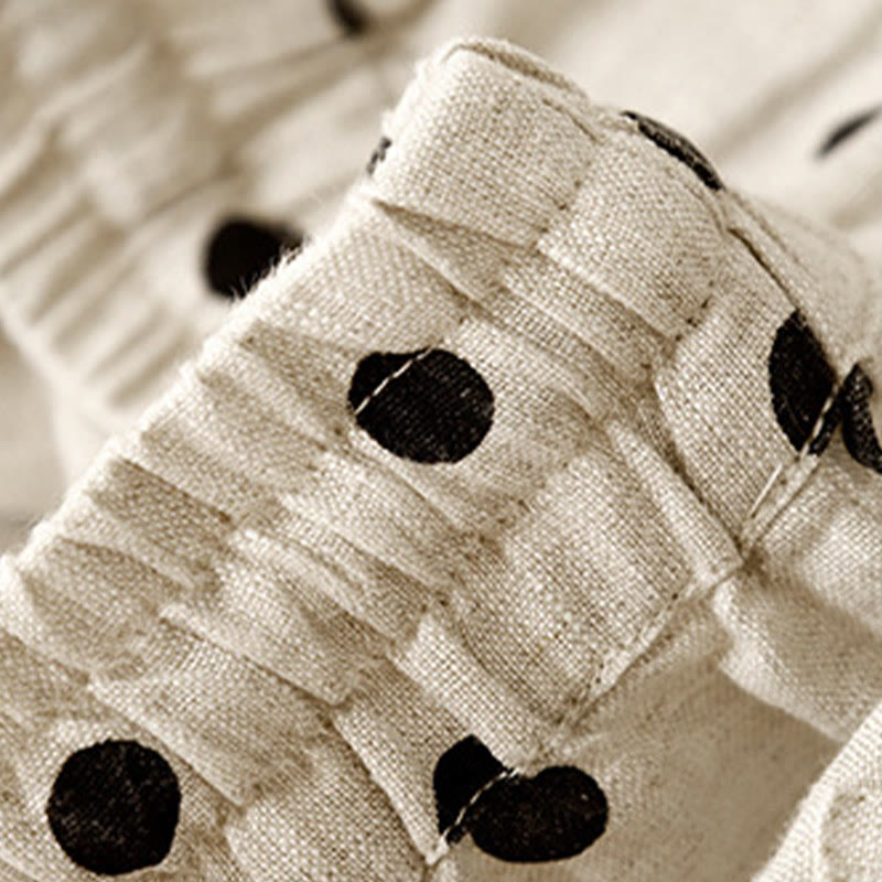 Pantalon décontracté en coton et lin à pois noirs avec cordon de serrage et poches pour femme Buddha Stones