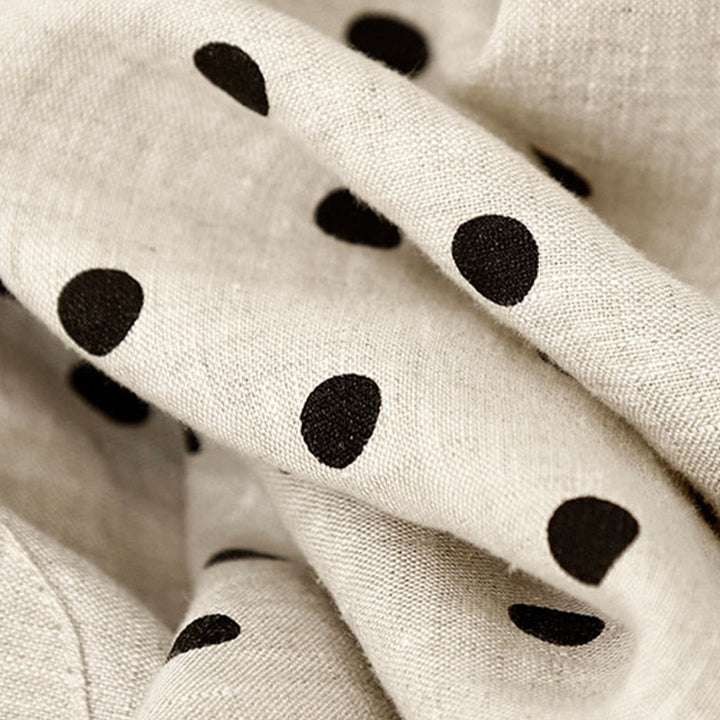 Pantalon décontracté en coton et lin à pois noirs avec cordon de serrage et poches pour femme Buddha Stones