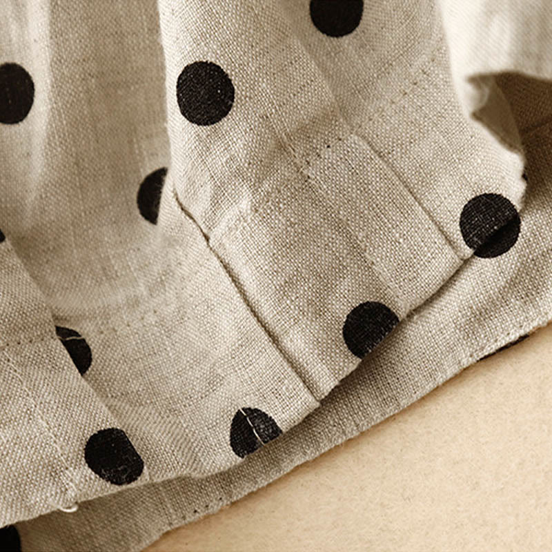 Pantalon décontracté en coton et lin à pois noirs avec cordon de serrage et poches pour femme Buddha Stones - image 4