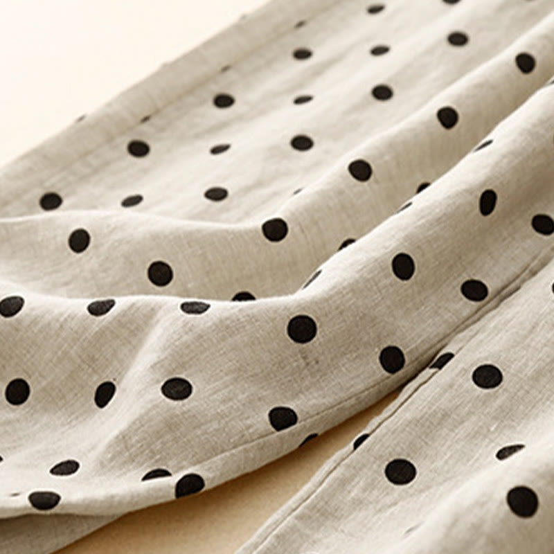 Pantalon décontracté en coton et lin à pois noirs avec cordon de serrage et poches pour femme Buddha Stones - image 8