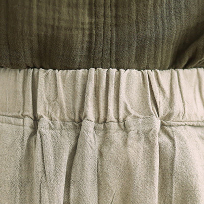 Pantalon pour femme en coton et lin avec poches et ceinture élastique à motif froissé de couleur unie Buddha Stones