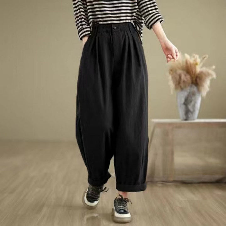 Pantalon femme Buddha Stones décontracté, couleur unie, avec un bouton et taille élastique, poches - image 12