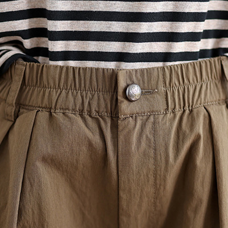 Pantalon femme Buddha Stones décontracté, couleur unie, avec un bouton et taille élastique, poches - image 6