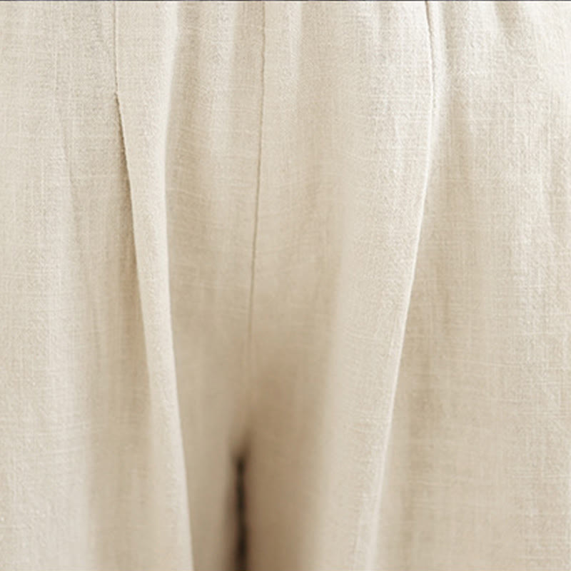 Pantalon décontracté en coton et lin pour femme avec poches et taille élastique fuselée de couleur unie Buddha Stones