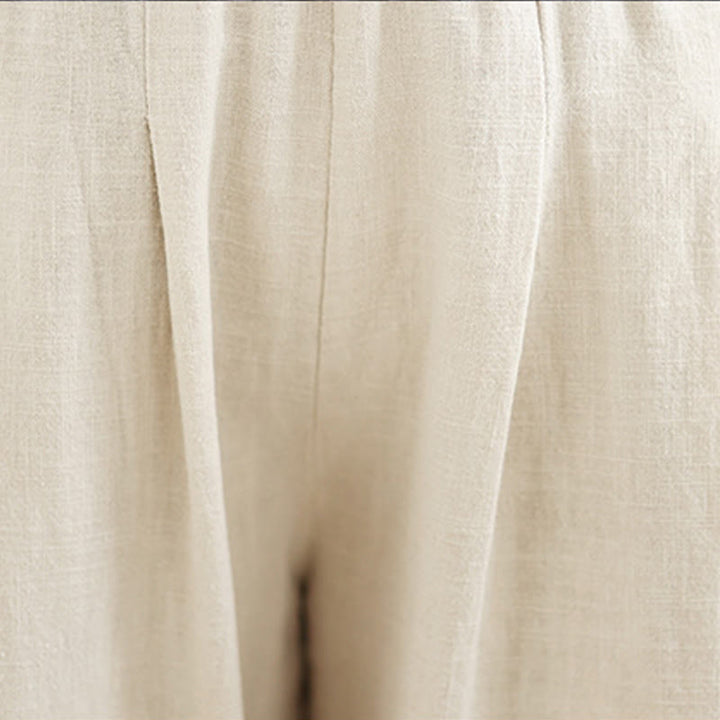 Pantalon décontracté en coton et lin pour femme avec poches et taille élastique fuselée de couleur unie Buddha Stones