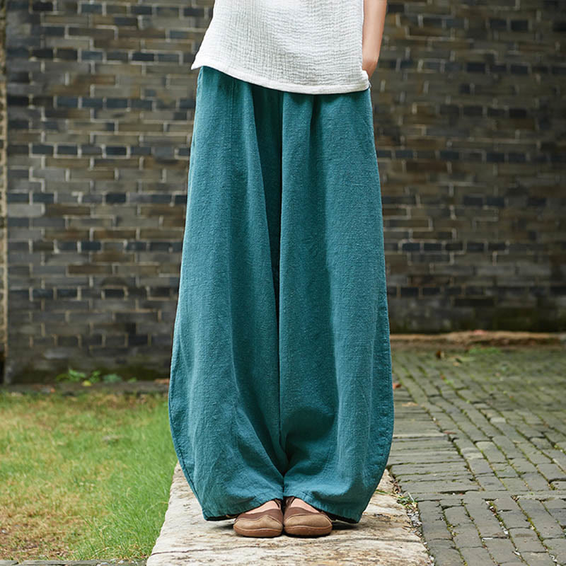Pantalon décontracté uni en coton ramie avec ceinture élastique et doublure polaire pour femme avec poches Buddha Stones - Cyan foncé - US4，UK/AU8，EU36 (L) - image 44