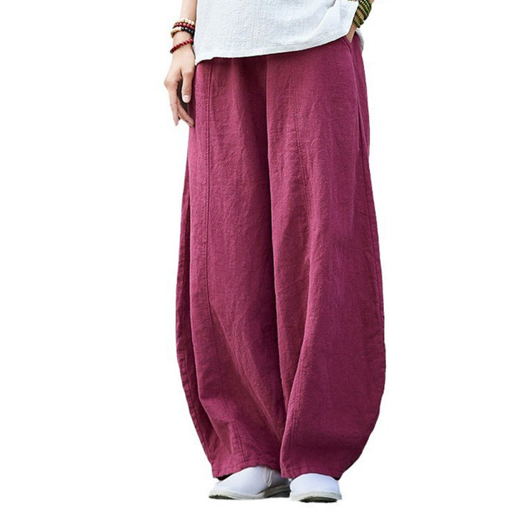 Pantalon décontracté uni en coton ramie avec ceinture élastique et doublure polaire pour femme avec poches Buddha Stones - image 19