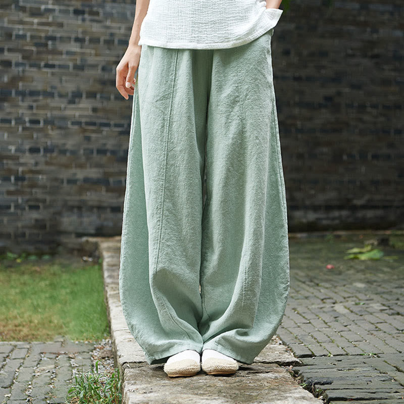 Pantalon décontracté uni en coton ramie avec ceinture élastique et doublure polaire pour femme avec poches Buddha Stones - Bleu vert - US4，UK/AU8，EU36 (L) - image 36
