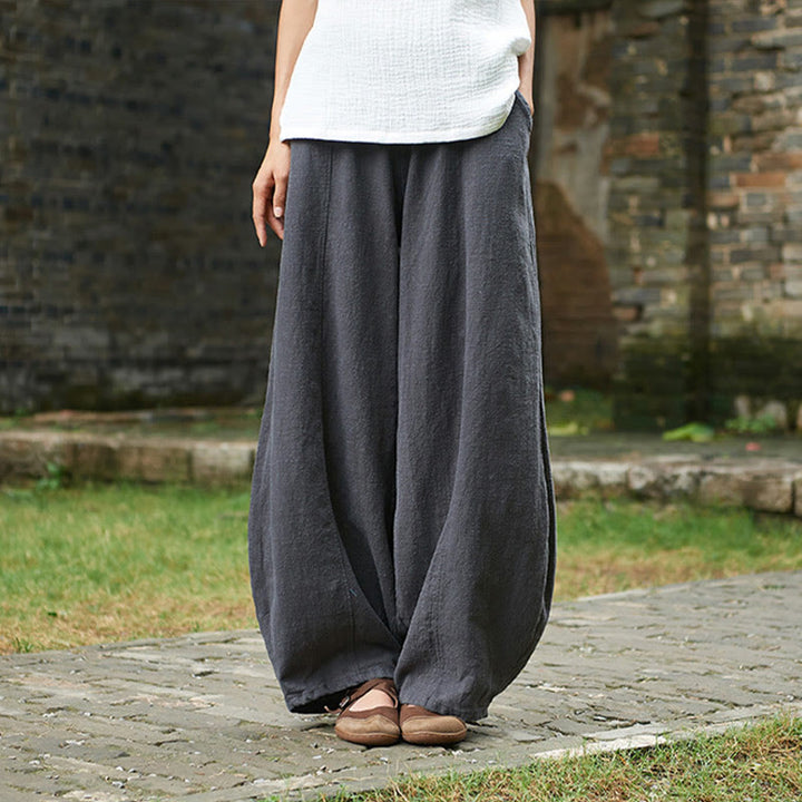 Pantalon décontracté uni en coton ramie avec ceinture élastique et doublure polaire pour femme avec poches Buddha Stones - DimGray - US4，UK/AU8，EU36 (L) - image 40