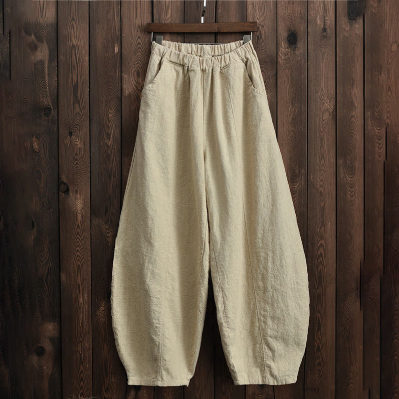 Pantalon décontracté uni en coton ramie avec ceinture élastique et doublure polaire pour femme avec poches Buddha Stones - image 9