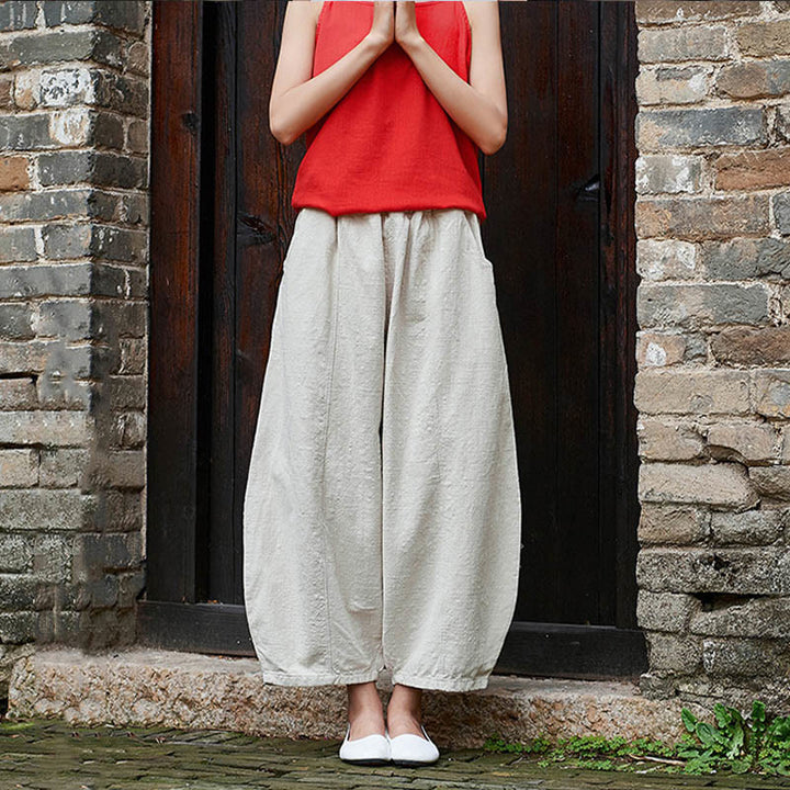 Pantalon décontracté uni en coton ramie avec ceinture élastique et doublure polaire pour femme avec poches Buddha Stones - image 8