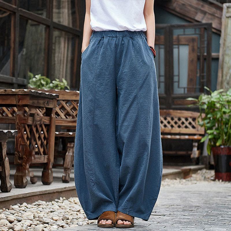 Pantalon décontracté uni en coton ramie avec ceinture élastique et doublure polaire pour femme avec poches Buddha Stones - Bleu acier - US4，UK/AU8，EU36 (L) - image 28