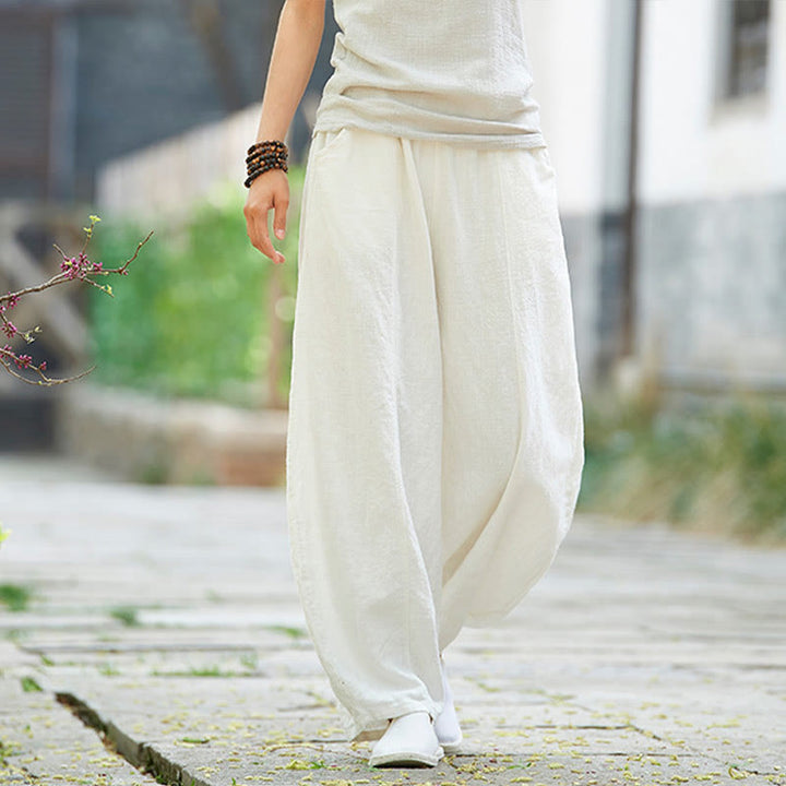 Pantalon décontracté uni en coton ramie avec ceinture élastique et doublure polaire pour femme avec poches Buddha Stones - image 23