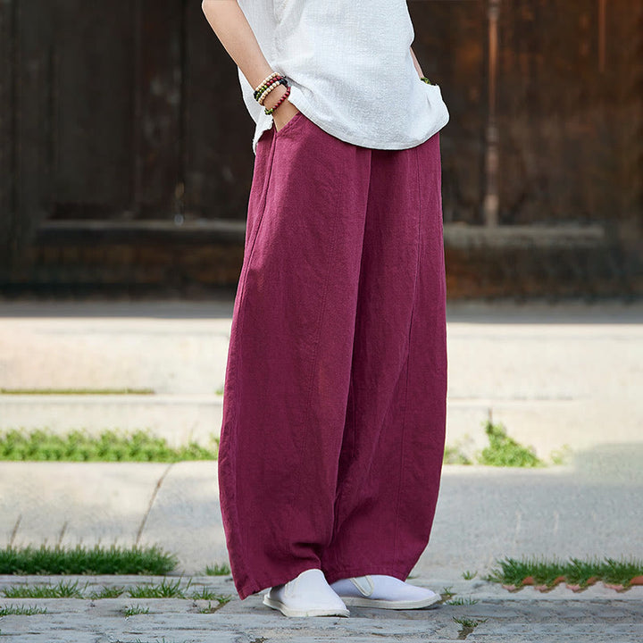 Pantalon décontracté uni en coton ramie avec ceinture élastique et doublure polaire pour femme avec poches Buddha Stones - image 14