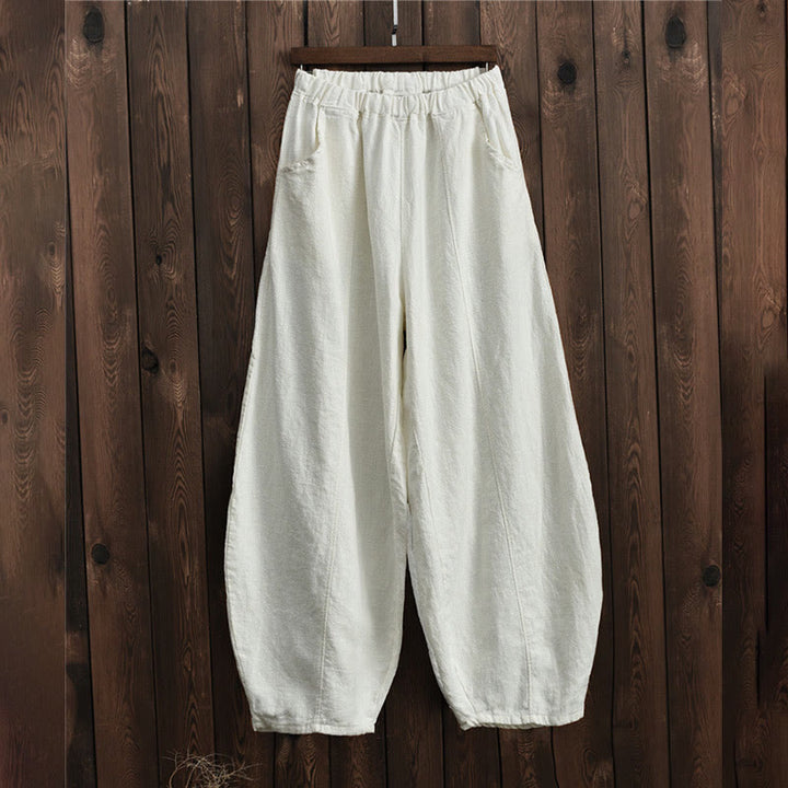 Pantalon décontracté uni en coton ramie avec ceinture élastique et doublure polaire pour femme avec poches Buddha Stones - image 26