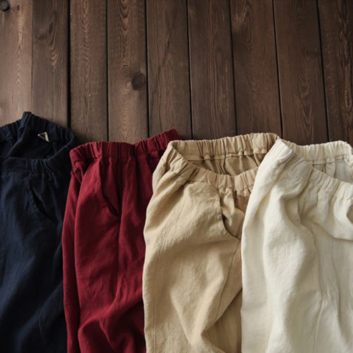 Pantalon décontracté uni en coton ramie avec ceinture élastique et doublure polaire pour femme avec poches Buddha Stones - image 49