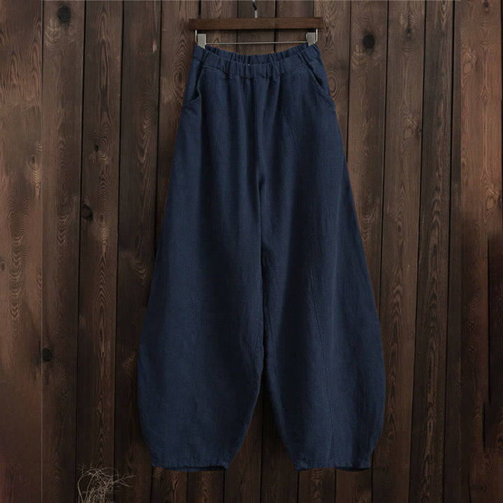 Pantalon décontracté uni en coton ramie avec ceinture élastique et doublure polaire pour femme avec poches Buddha Stones - image 35