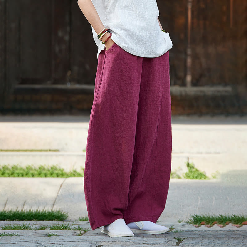 Pantalon décontracté uni en coton ramie avec ceinture élastique et doublure polaire pour femme avec poches Buddha Stones - image 15