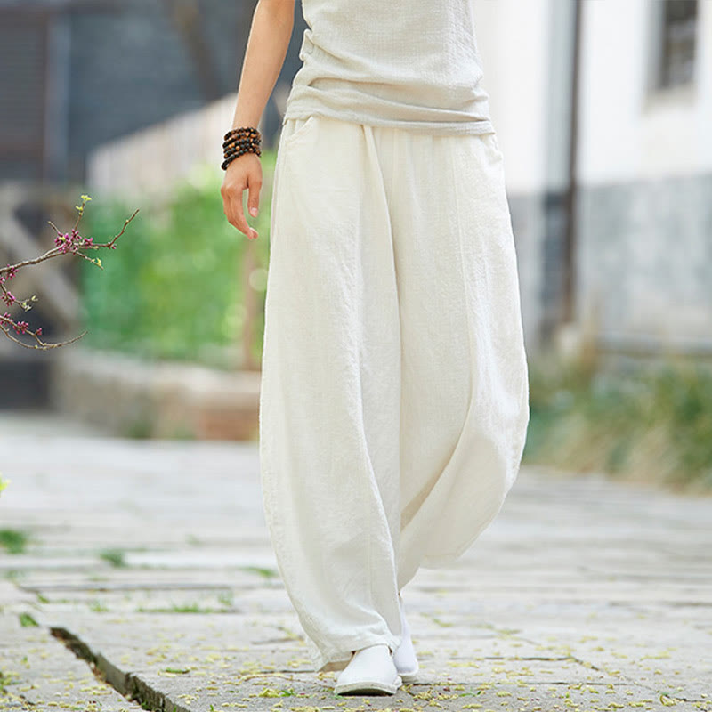 Pantalon décontracté uni en coton ramie avec ceinture élastique et doublure polaire pour femme avec poches Buddha Stones - image 22